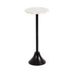 Scalloped Marble & Metal Drink Side Table, Modern Glam Accent Table for Living Room or Bedroom