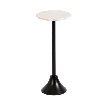 Scalloped Marble & Metal Drink Side Table, Modern Glam Accent Table
