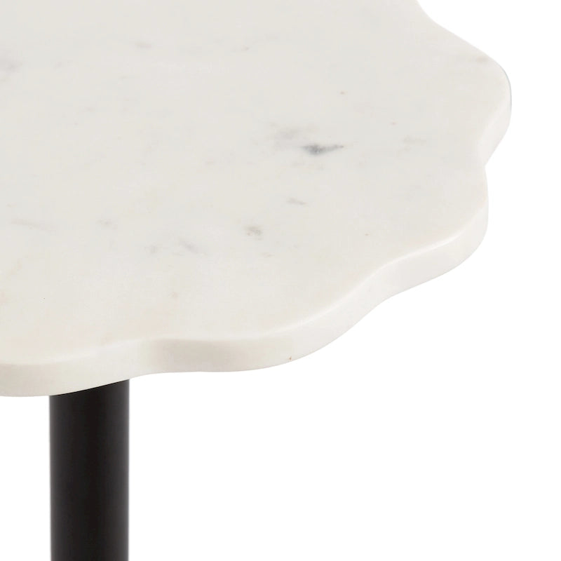 Scalloped Marble & Metal Drink Side Table, Modern Glam Accent Table for Living Room or Bedroom