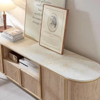 Modern Luxury TV Stand, Entertainment Cente, with Faux Marble Top