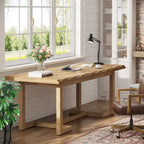 63 Inches Computer Desk, Rectangular Writing Table with Solid Wood Legs and Thickened Desktop