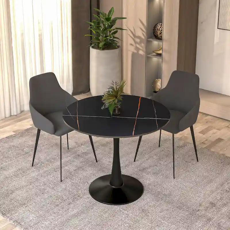 Bristol 35 Round Dining Table for 4 with Sintered Stone Tabletop in Black Base for Kitchen & Dining Room