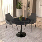 Bristol 35 Round Dining Table for 4 with Sintered Stone Tabletop in Black Base for Kitchen & Dining Room
