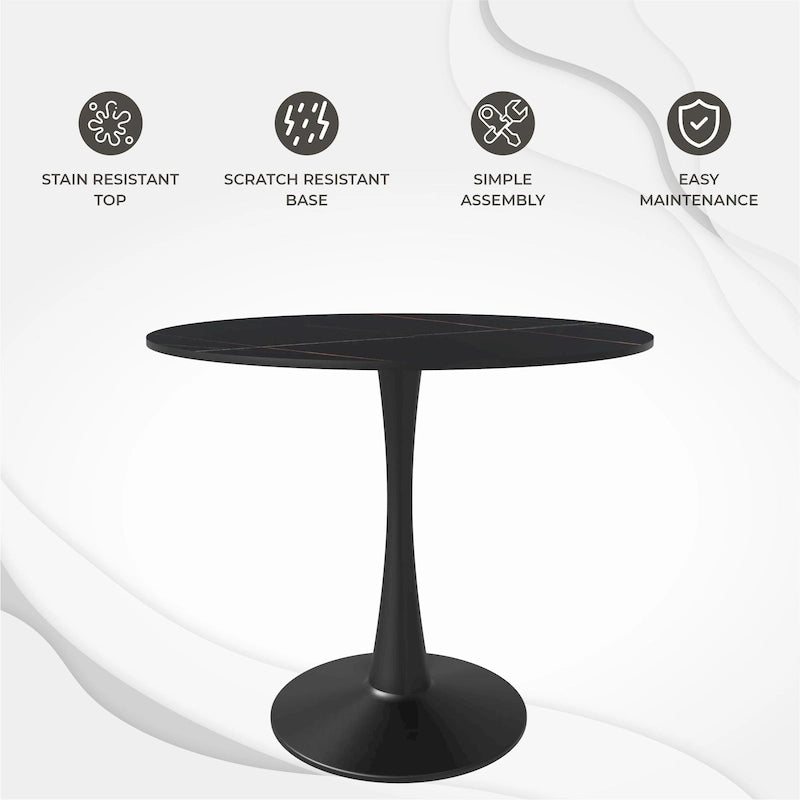 Bristol 35 Round Dining Table for 4 with Sintered Stone Tabletop in Black Base for Kitchen & Dining Room
