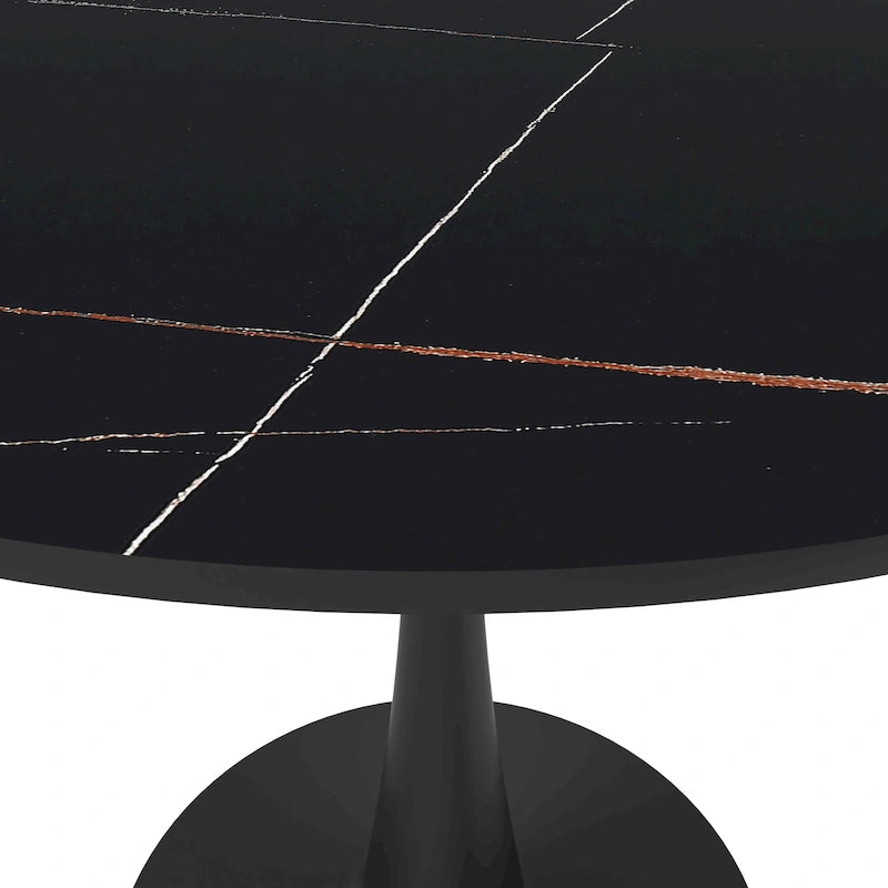 Bristol 35 Round Dining Table for 4 with Sintered Stone Tabletop in Black Base for Kitchen & Dining Room