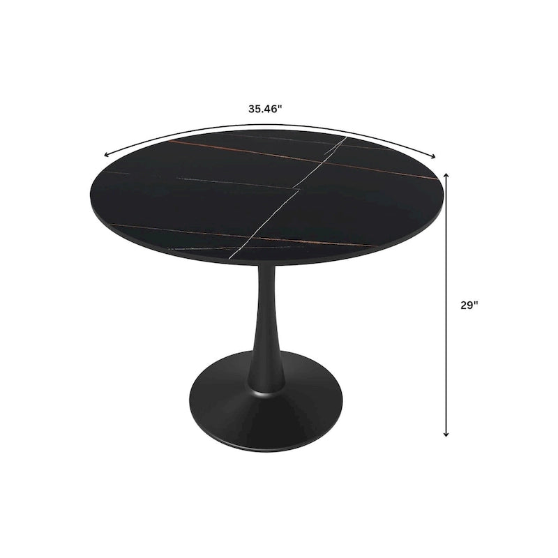 Bristol 35 Round Dining Table for 4 with Sintered Stone Tabletop in Black Base for Kitchen & Dining Room