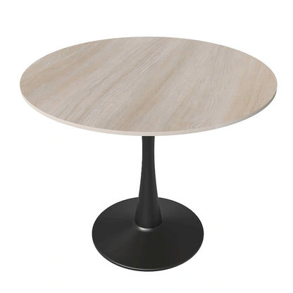 35in Round Dining Table with Sintered Stone Tabletop, Black Steel Pedestal Base, Scratch-Resistant