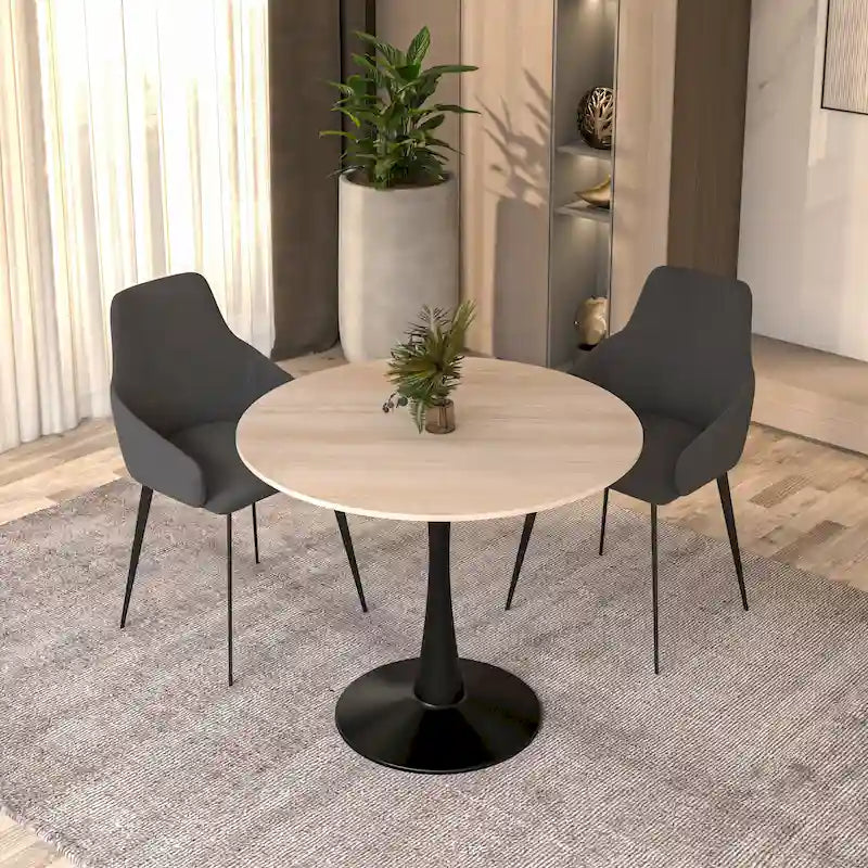 Bristol 35 Round Dining Table for 4 with Sintered Stone Tabletop in Black Base for Kitchen & Dining Room