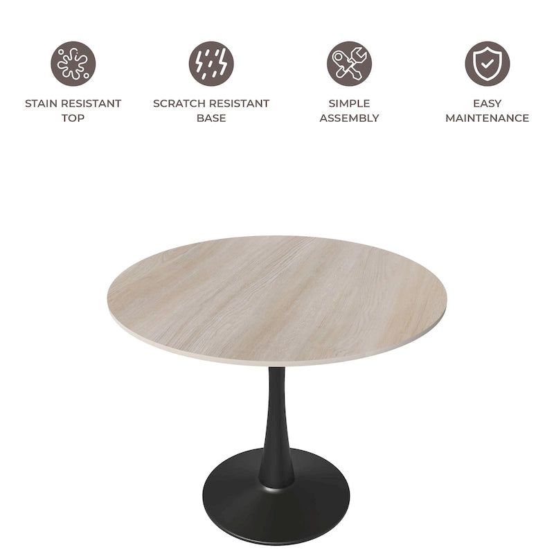 Bristol 35 Round Dining Table for 4 with Sintered Stone Tabletop in Black Base for Kitchen & Dining Room
