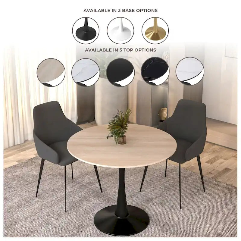 Bristol 35 Round Dining Table for 4 with Sintered Stone Tabletop in Black Base for Kitchen & Dining Room