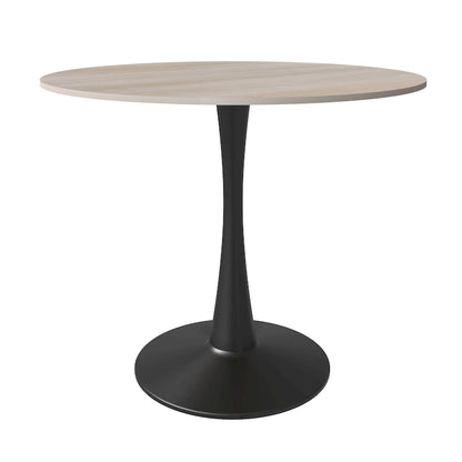 35in Round Dining Table with Sintered Stone Tabletop, Black Steel Pedestal Base, Scratch-Resistant