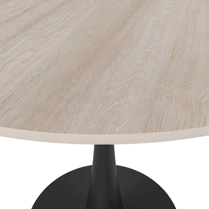 35in Round Dining Table with Sintered Stone Tabletop, Black Steel Pedestal Base, Scratch-Resistant