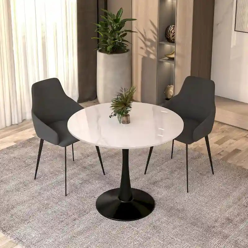 Bristol 35 Round Dining Table for 4 with Sintered Stone Tabletop in Black Base for Kitchen & Dining Room