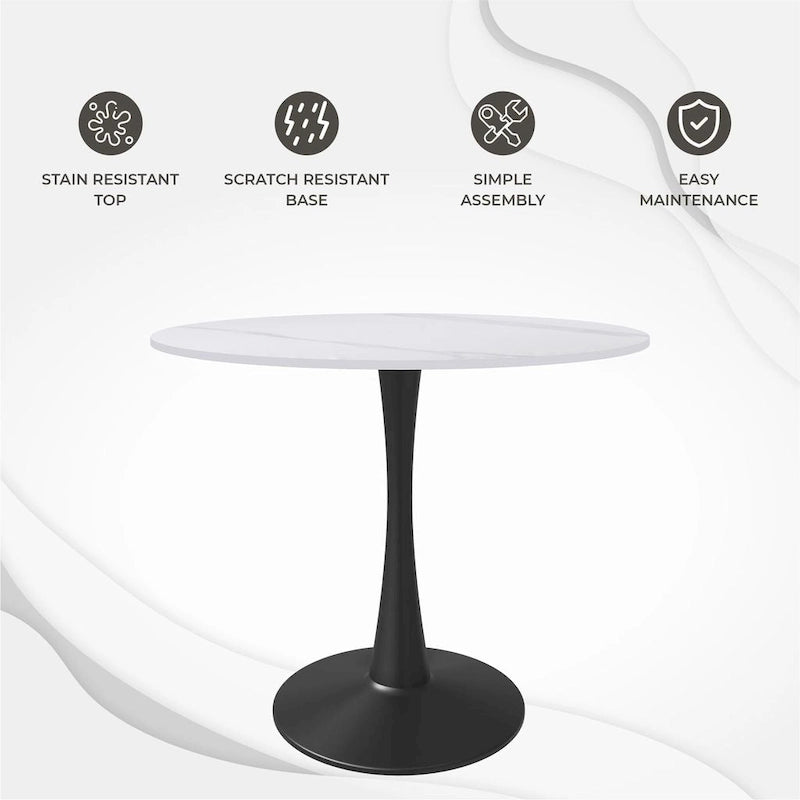 Bristol 35 Round Dining Table for 4 with Sintered Stone Tabletop in Black Base for Kitchen & Dining Room