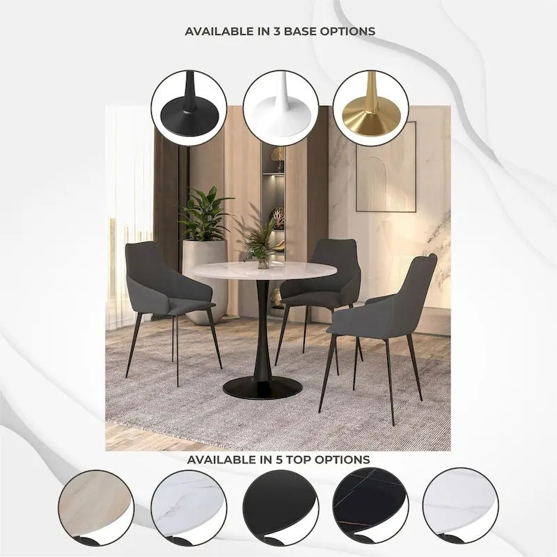 Bristol 35 Round Dining Table for 4 with Sintered Stone Tabletop in Black Base for Kitchen & Dining Room