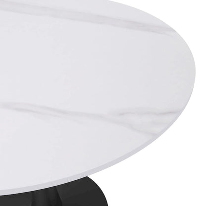 35in Round Dining Table with Sintered Stone Tabletop, Black Steel Pedestal Base, Scratch-Resistant