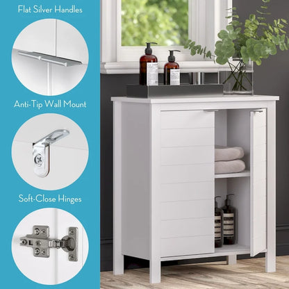Two-Door Bathroom & Laundry Storage Cabinet with Adjustable Shelf