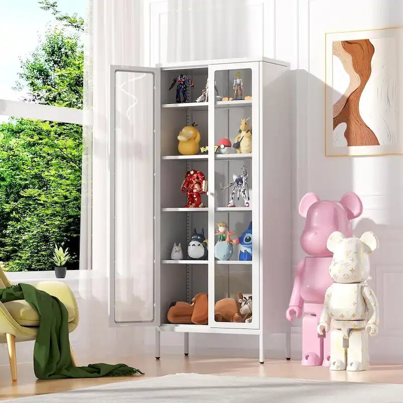 67 Tall Glass Curio Display Cabinet with Glass Doors and 4 Adjustable Shelves