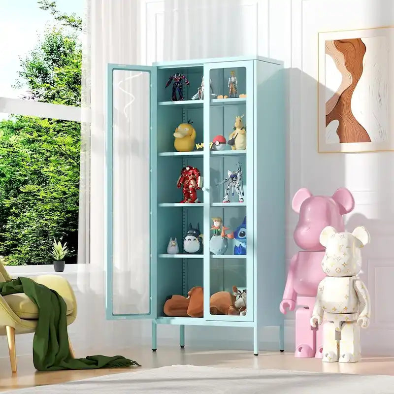 67 Tall Glass Curio Display Cabinet with Glass Doors and 4 Adjustable Shelves
