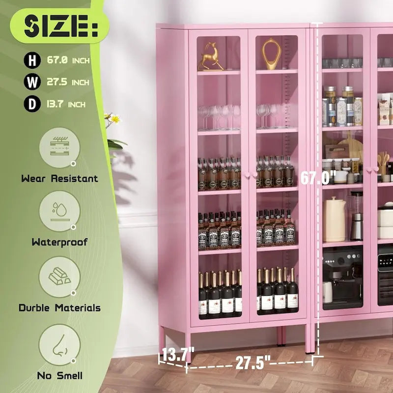 67 Tall Glass Curio Display Cabinet with Glass Doors and 4 Adjustable Shelves