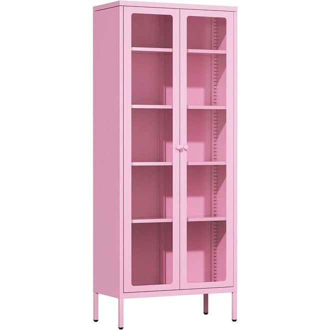 67 Tall Glass Curio Display Cabinet with Glass Doors and 4 Adjustable Shelves