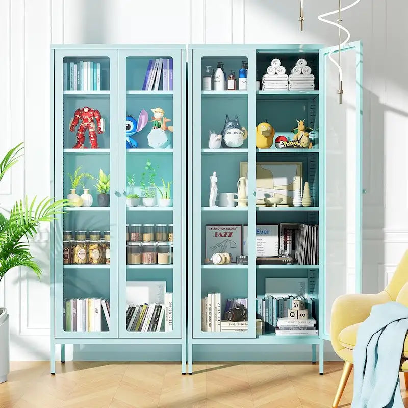 67 Tall Glass Curio Display Cabinet with Glass Doors and 4 Adjustable Shelves