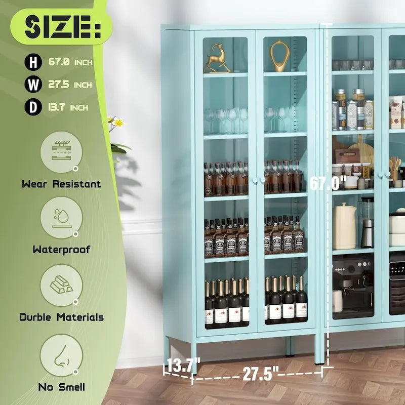 67 Tall Glass Curio Display Cabinet with Glass Doors and 4 Adjustable Shelves