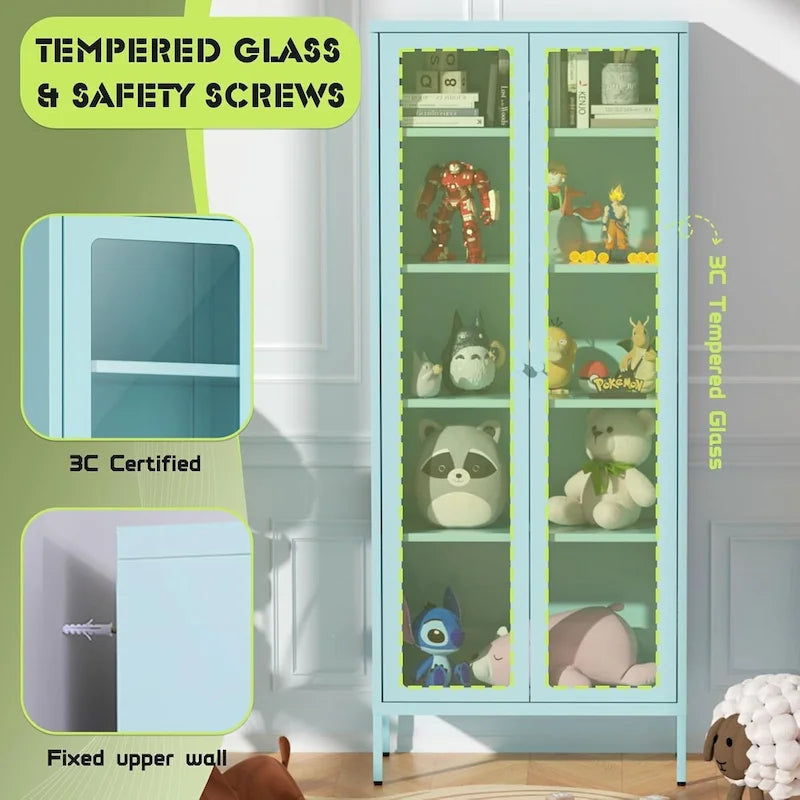 67 Tall Glass Curio Display Cabinet with Glass Doors and 4 Adjustable Shelves