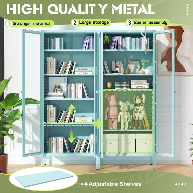 67 Tall Glass Curio Display Cabinet with Glass Doors and 4 Adjustable Shelves