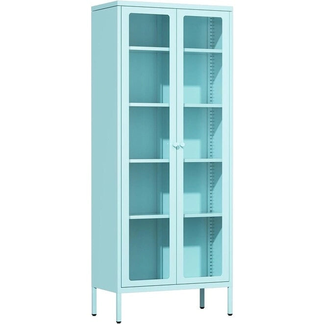 67 Tall Glass Curio Display Cabinet with Glass Doors and 4 Adjustable Shelves
