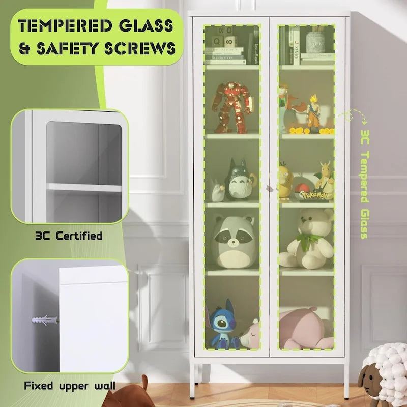 67 Tall Glass Curio Display Cabinet with Glass Doors and 4 Adjustable Shelves