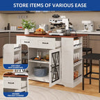 47in Kitchen Island with Drop Leaf, 2 Bar Stools, Power Outlets, Lockable Wheels & Storage Cabinet