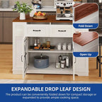 47in Kitchen Island with Drop Leaf, 2 Bar Stools, Power Outlets, Lockable Wheels & Storage Cabinet