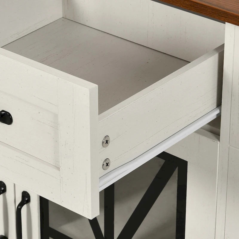 47in Kitchen Island with Drop Leaf, 2 Bar Stools, Power Outlets, Lockable Wheels & Storage Cabinet