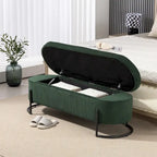 Corduroy Upholstered Storage Ottoman Bench with Safety Hinge and Metal Legs, Bedroom or Entryway