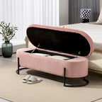 Corduroy Upholstered Storage Ottoman Bench with Safety Hinge and Metal Legs, Bedroom or Entryway