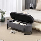 Corduroy Upholstered Storage Ottoman Bench with Safety Hinge and Metal Legs, Bedroom or Entryway