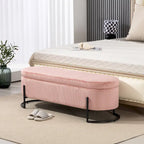 Corduroy Upholstered Storage Ottoman Bench with Safety Hinge and Metal Legs, Bedroom or Entryway