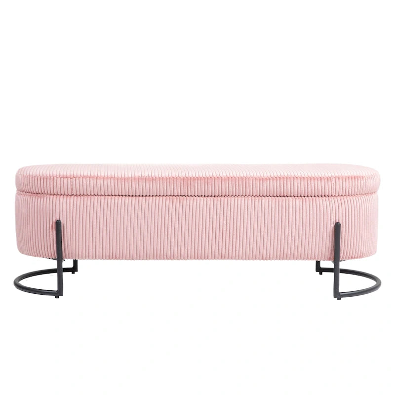 Corduroy Upholstered Storage Ottoman Bench with Safety Hinge and Metal Legs, Bedroom or Entryway