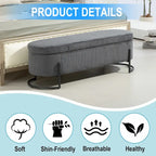 Corduroy Upholstered Storage Ottoman Bench with Safety Hinge and Metal Legs, Bedroom or Entryway
