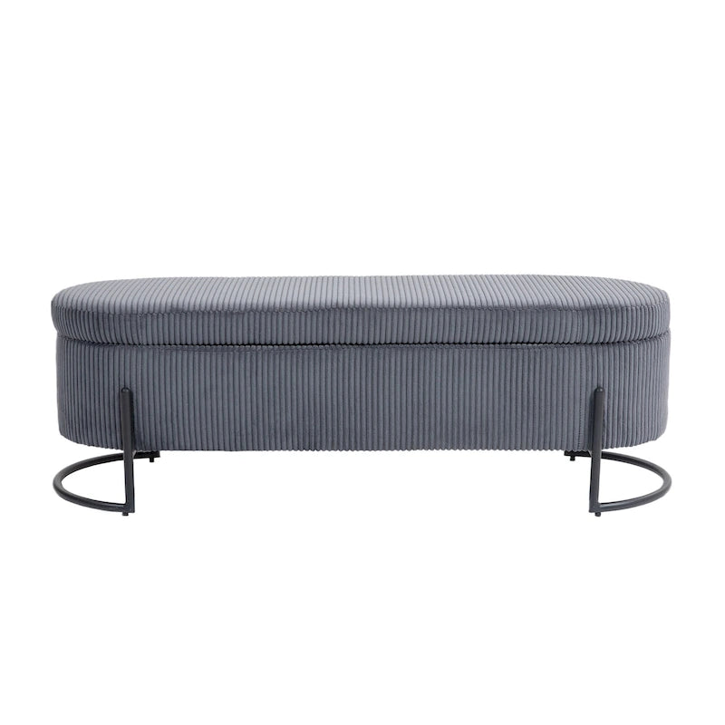 Corduroy Upholstered Storage Ottoman Bench with Safety Hinge and Metal Legs, Bedroom or Entryway