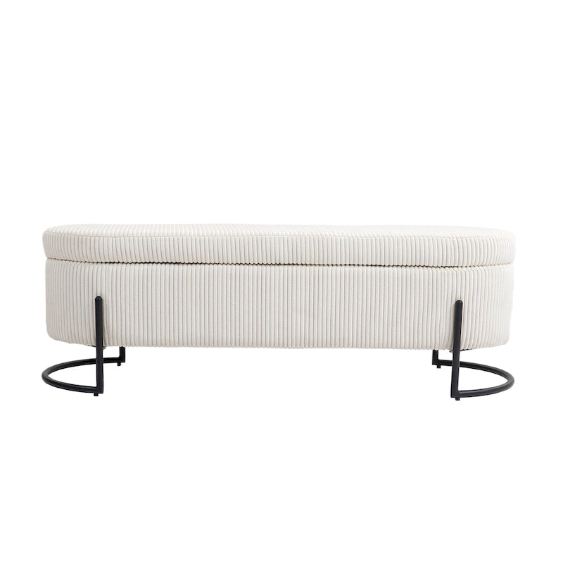 Corduroy Upholstered Storage Ottoman Bench with Safety Hinge and Metal Legs, Bedroom or Entryway