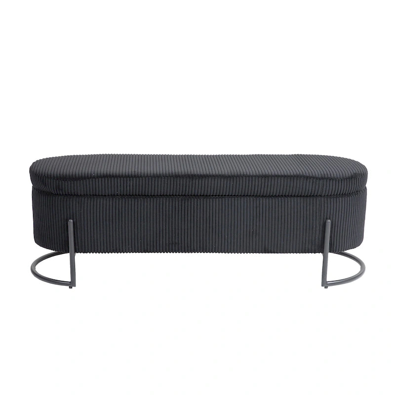 Corduroy Upholstered Storage Ottoman Bench with Safety Hinge and Metal Legs, Bedroom or Entryway