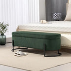 Corduroy Upholstered Storage Ottoman Bench with Safety Hinge and Metal Legs, Bedroom or Entryway